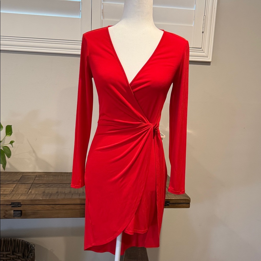 BCBGeneration Red Long Sleeve Wrap Dress